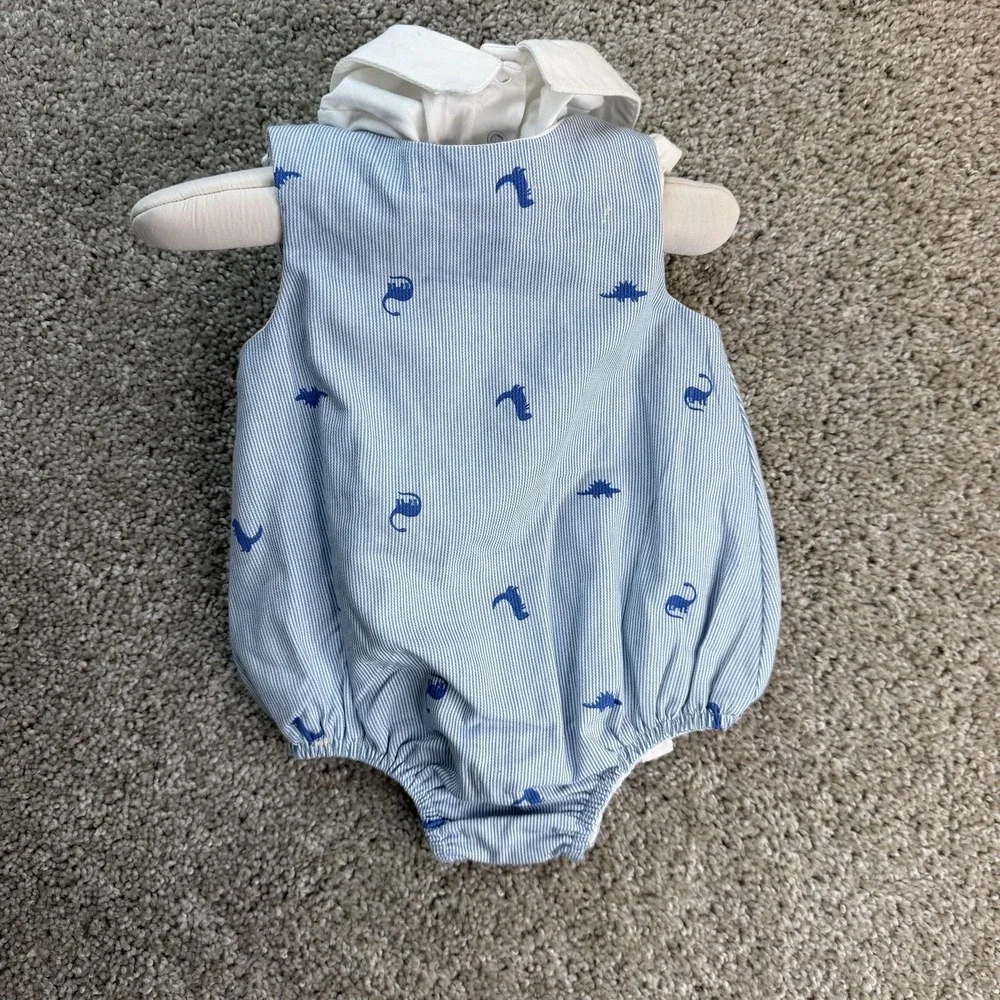 Tommy Bahama Romper Set Baby Boys 6-9M Blue Pinstripe Seahorse Collared Shoes